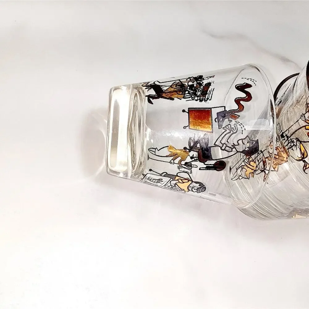Mid Century modern Double drinking  Glasses  Set of 5 Pressroom Characters